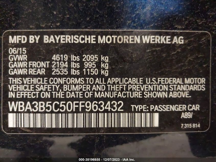 2015 BMW 328I XDRIVE - WBA3B5C50FF963432