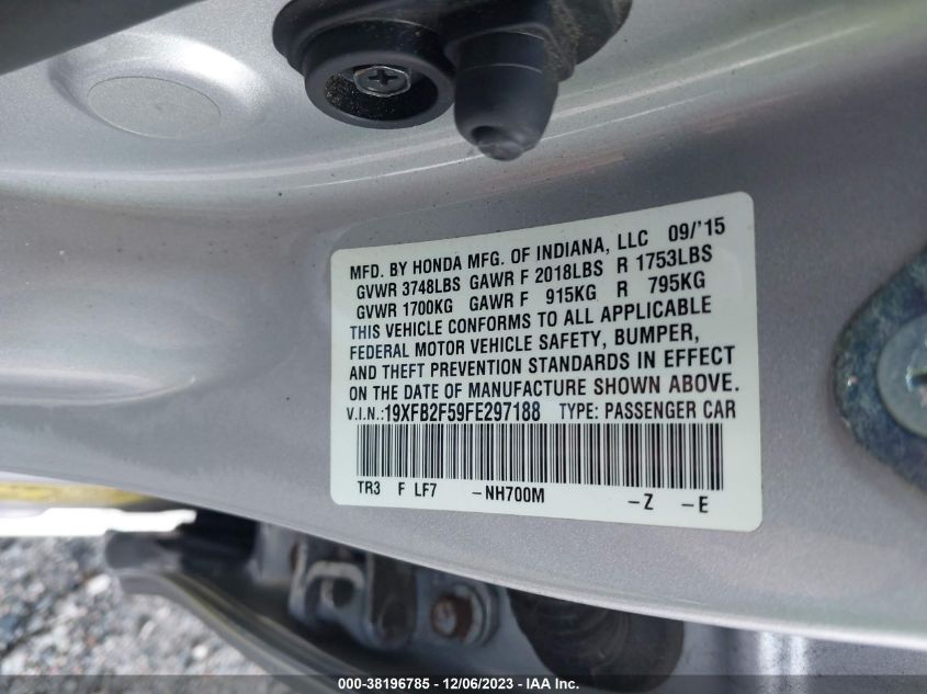2015 HONDA CIVIC  LX - 19XFB2F59FE297188
