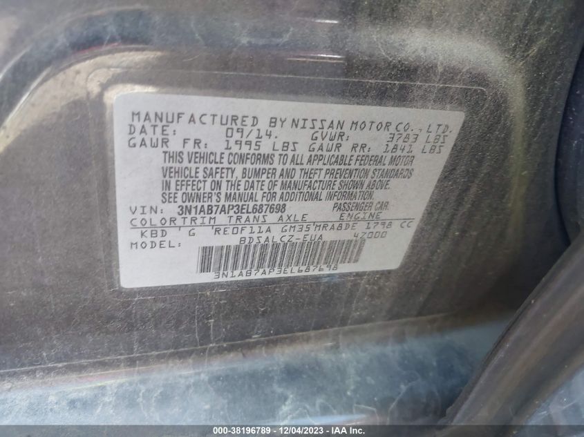 2014 NISSAN SENTRA S - 3N1AB7AP3EL687698