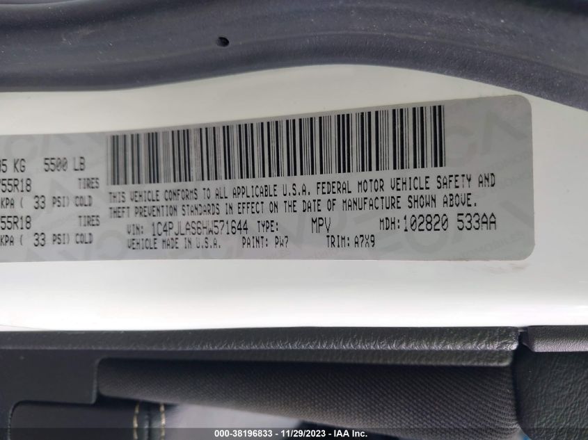 2017 JEEP CHEROKEE ALTITUDE - 1C4PJLAS6HW571644