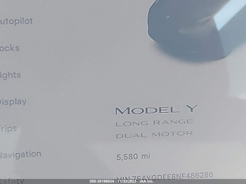 2022 TESLA MODEL Y - 7SAYGDEE8NF486286