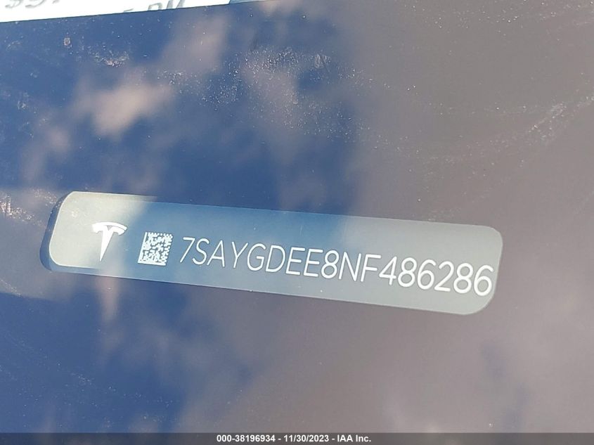 2022 TESLA MODEL Y - 7SAYGDEE8NF486286