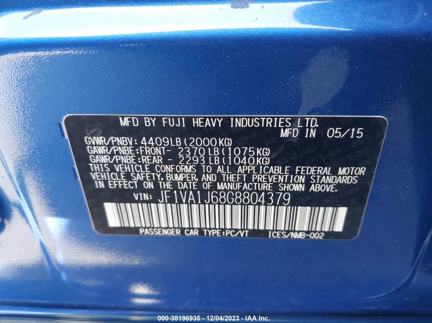 2016 SUBARU WRX LIMITED - JF1VA1J68G8804379