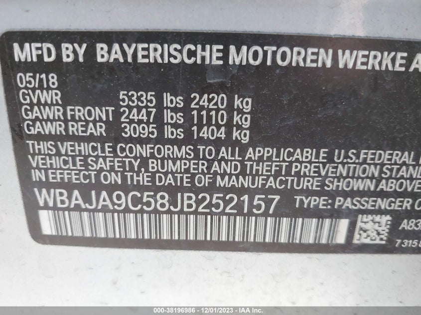 VIN WBAJA9C58JB252157 2018 BMW 530E