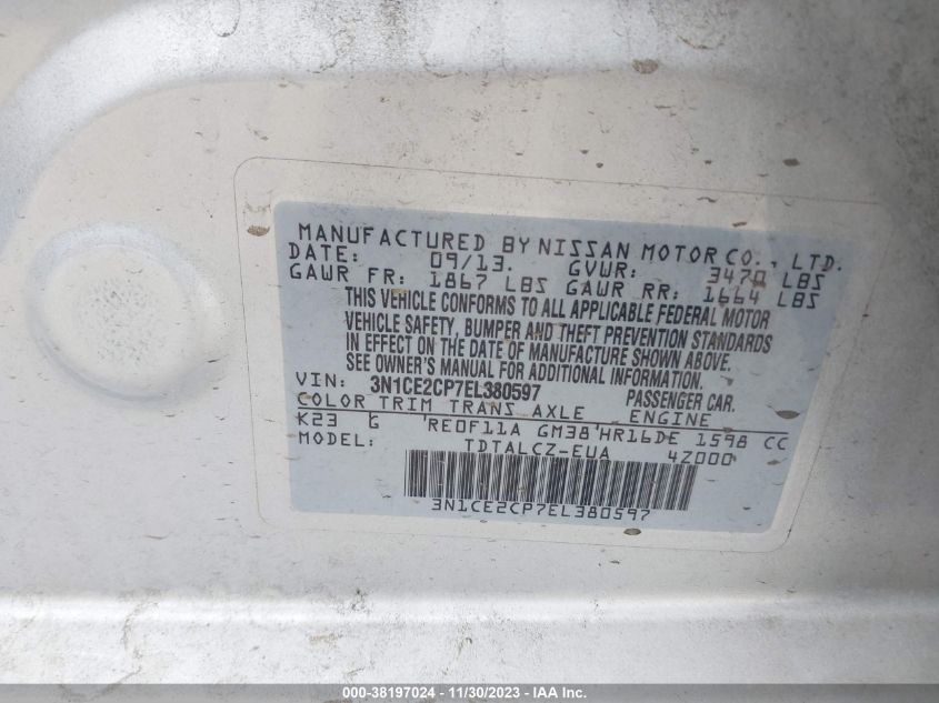 2014 NISSAN VERSA NOTE S PLUS - 3N1CE2CP7EL380597