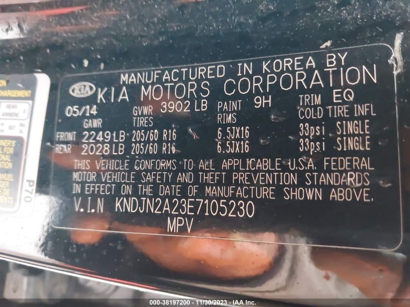 2014 KIA SOUL BASE - KNDJN2A23E7105230