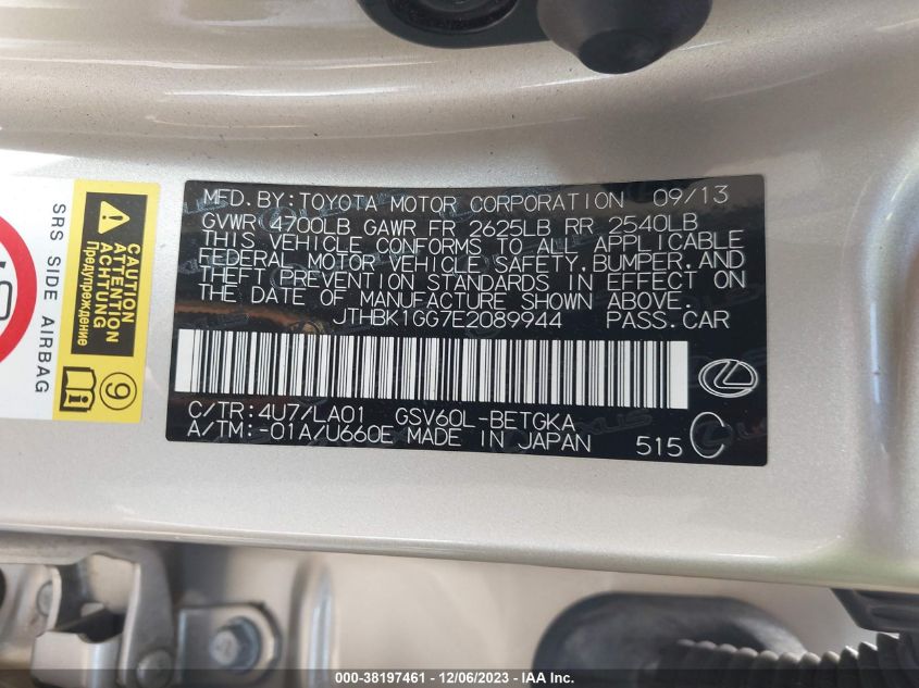 2014 LEXUS ES 350 - JTHBK1GG7E2089944