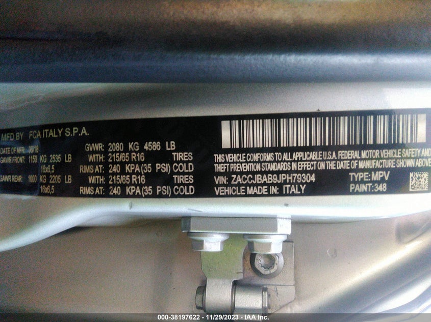 VIN ZACCJBAB9JPH79304 2018 JEEP RENEGADE SPORT 4X4