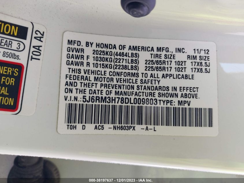 2013 HONDA CR-V EX-L - 5J6RM3H78DL009803