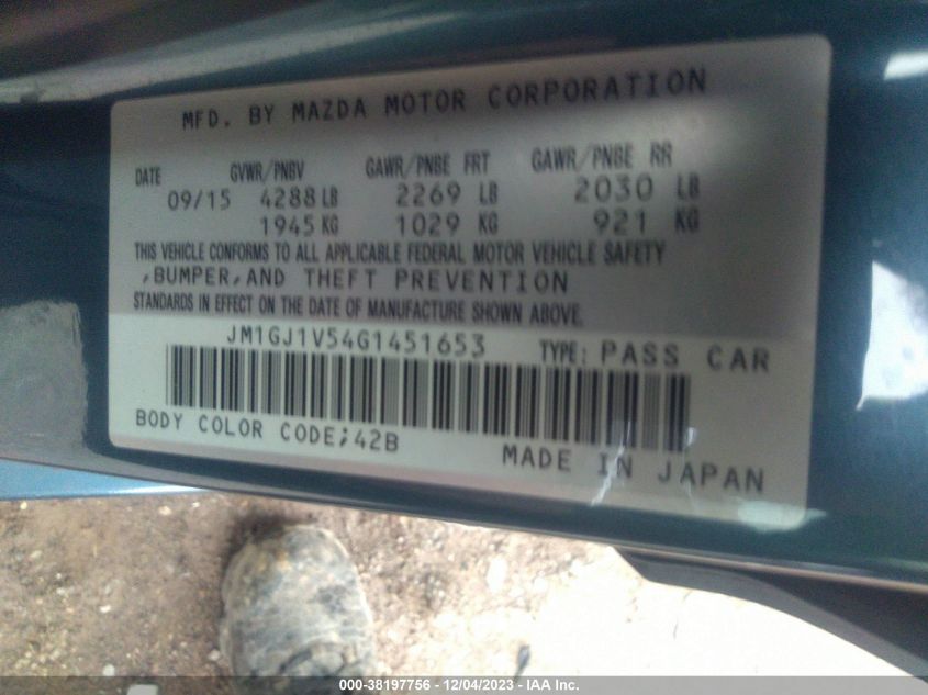 2016 MAZDA 6 - JMIGJIV54G1451653
