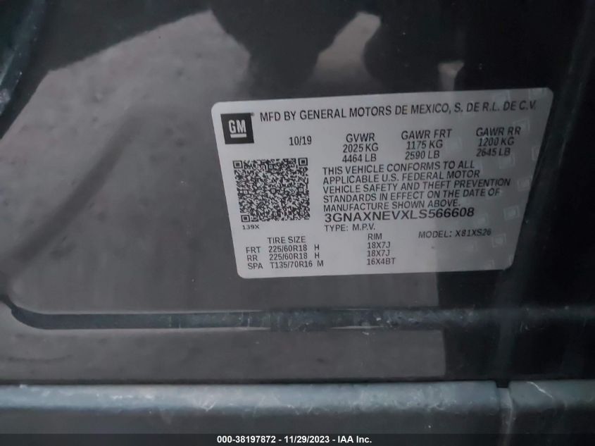 2020 CHEVROLET EQUINOX FWD PREMIER 1.5L TURBO - 3GNAXNEVXLS566608