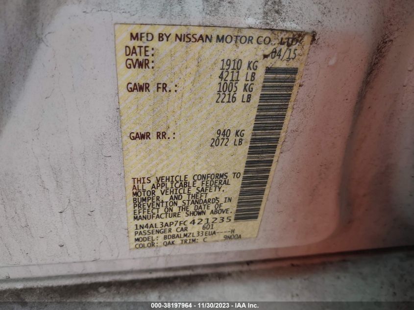2015 NISSAN ALTIMA 2.5 SV - 1N4AL3AP7FC421235