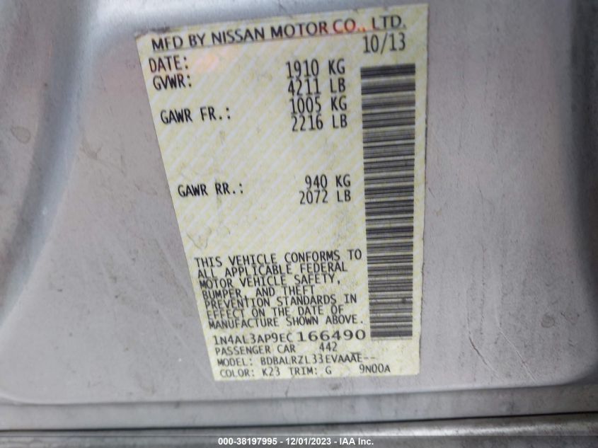 2014 NISSAN ALTIMA 2.5 S - 1N4AL3AP9EC166490