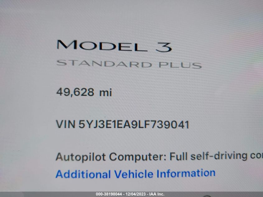 2020 TESLA MODEL 3 - 5YJ3E1EA9LF739041