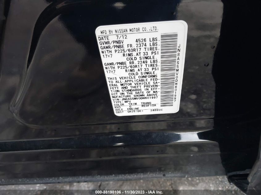 2013 NISSAN ROGUE S/SV - JN8AS5MV0DW601997