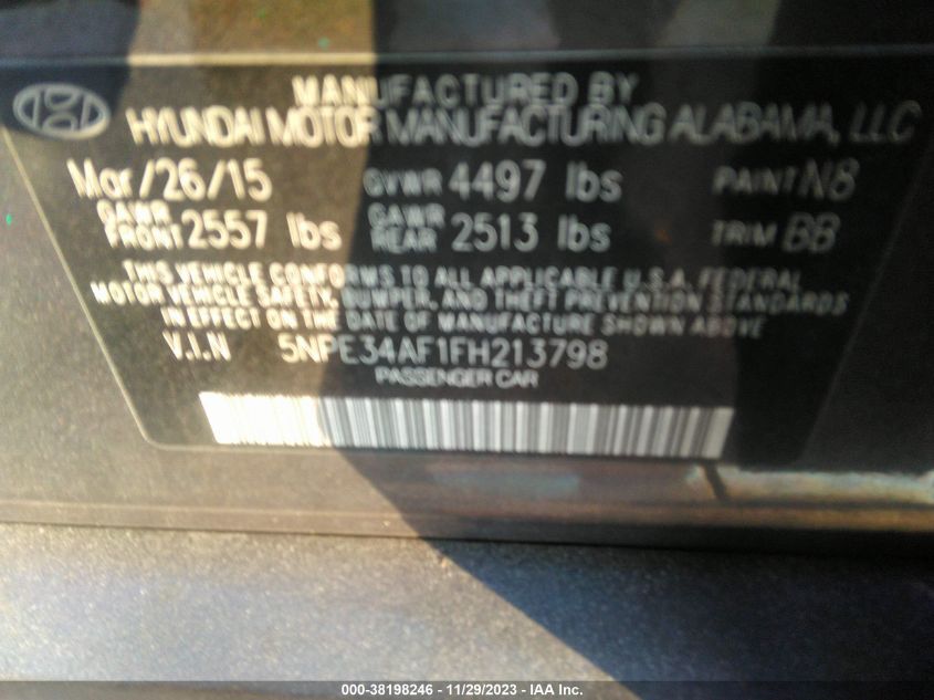 5NPE34AF1FH213798 | 2015 HYUNDAI SONATA