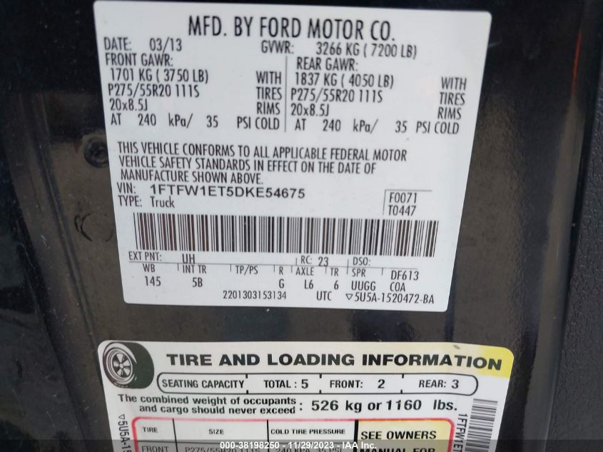 2013 FORD F-150 FX4 - 1FTFW1ET5DKE54675