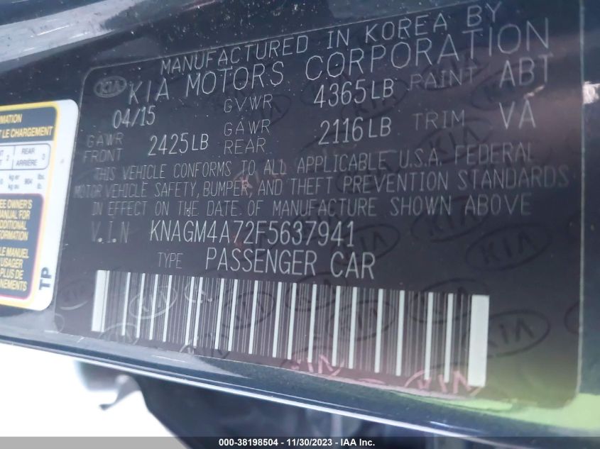 2015 KIA OPTIMA LX - KNAGM4A72F5637941