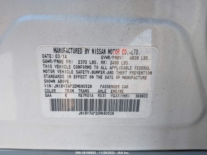 2014 INFINITI Q50 PREMIUM - JN1BV7AP2EM690528