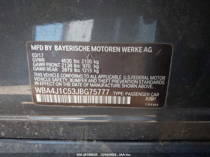 2018 BMW 430I GRAN COUPE - WBA4J1C53JBG75777