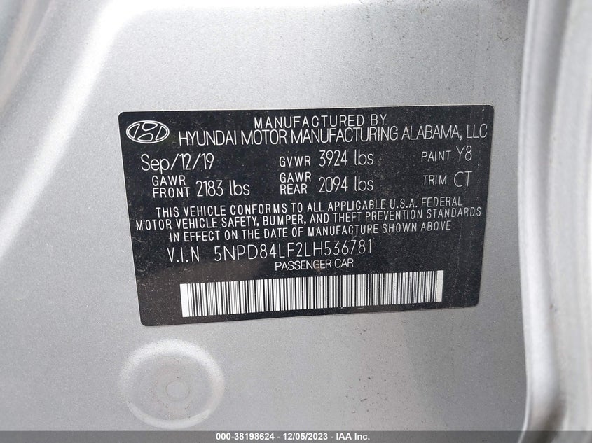 VIN 5NPD84LF2LH536781 2020 HYUNDAI ELANTRA SEL/VALUE/LIMITED