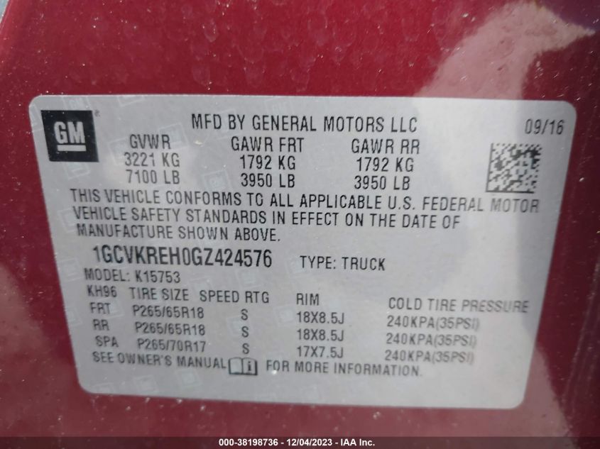 2016 CHEVROLET SILVERADO 1500 1LT - 1GCVKREH0GZ424576