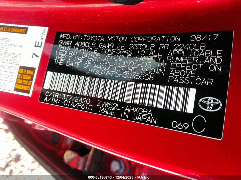 2017 TOYOTA PRIUS PRIME - JTDKARFP5H3045508