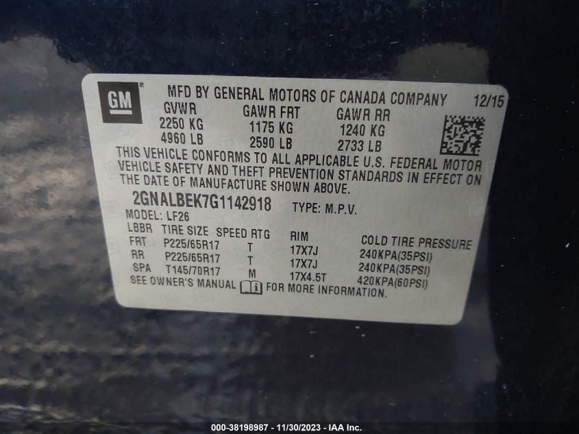 2016 CHEVROLET EQUINOX LS - 2GNALBEK7G1142918