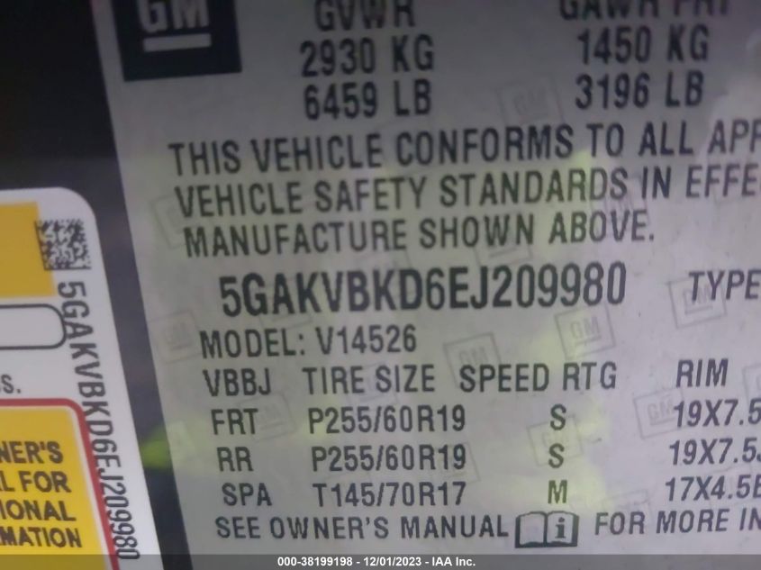 2014 BUICK ENCLAVE - 5GAKVBKD6EJ209980