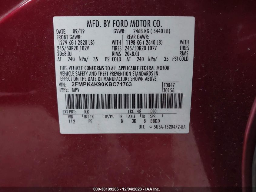 2019 FORD EDGE TITANIUM - 2FMPK4K90KBC71763