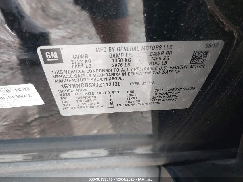 2018 CADILLAC XT5 LUXURY - 1GYKNCRSXJZ112120