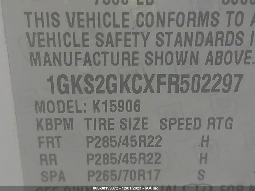 2015 GMC YUKON XL 1500 SLE 1GKS2GKCXFR502297