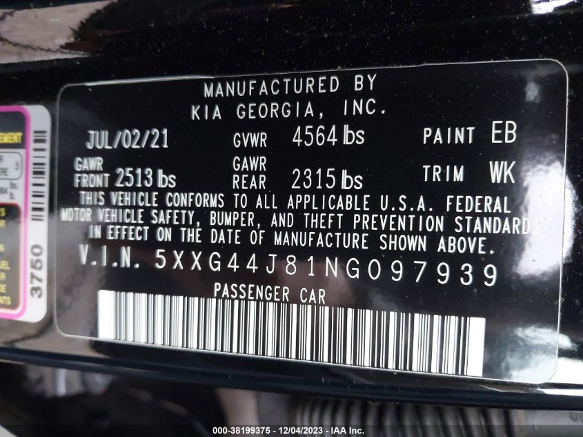 2022 KIA K5 GT - 5XXG44J81NG097939