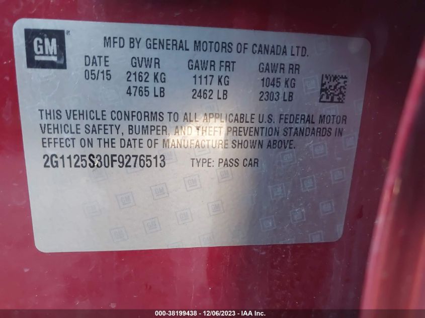 2015 CHEVROLET IMPALA LT - 2G1125S30F9276513
