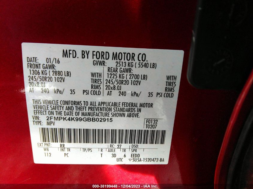 2016 FORD EDGE TITANIUM - 2FMPK4K99GBB02915