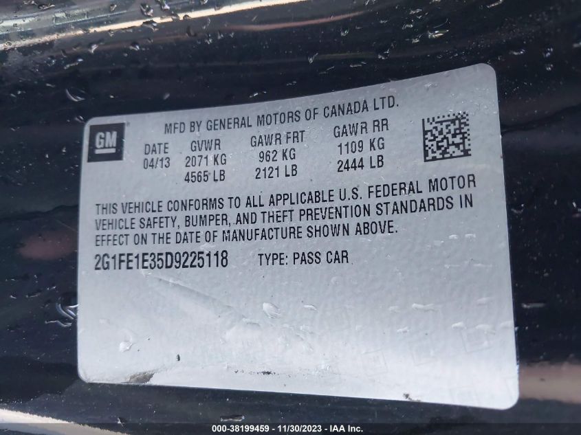 2013 CHEVROLET CAMARO 1LS - 2G1FE1E35D9225118