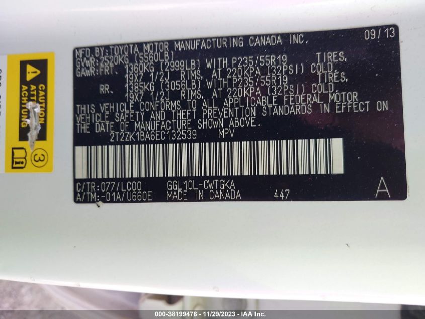 2014 LEXUS RX 350 - 2T2ZK1BA6EC132539