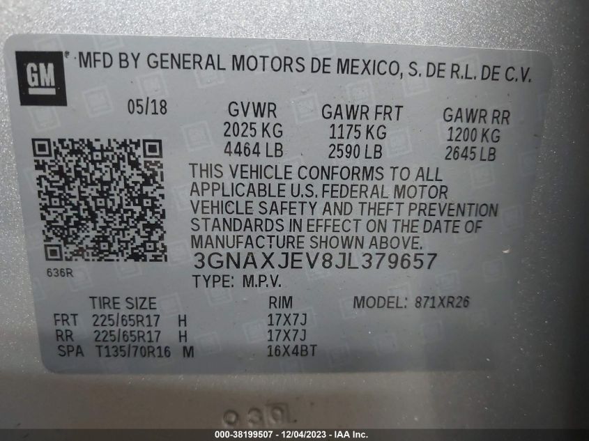 2018 CHEVROLET EQUINOX LT - 3GNAXJEV8JL379657