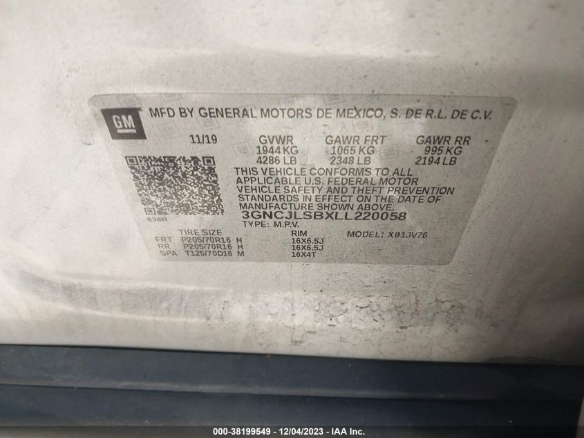 2020 CHEVROLET TRAX 1LT - 3GNCJLSBXLL220058