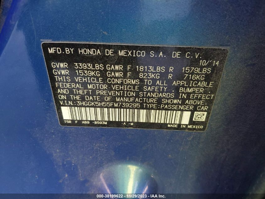2015 HONDA FIT LX - 3HGGK5H55FM739295