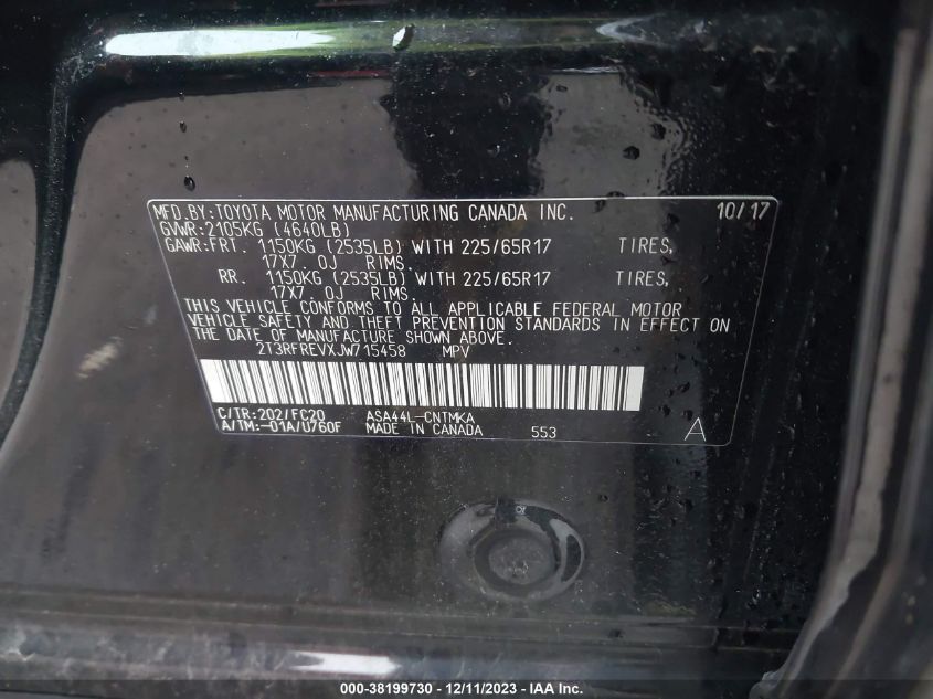 2018 TOYOTA RAV4 XLE - 2T3RFREVXJW715458