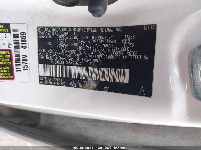 2014 TOYOTA SIENNA LE V6 8 PASSENGER - 5TDKK3DC1ES423604