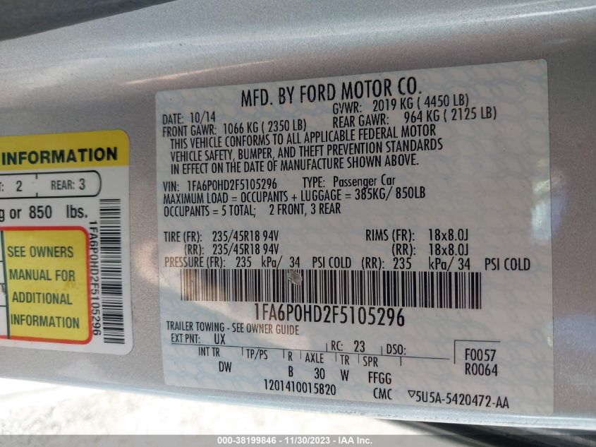 2015 FORD FUSION SE - 1FA6P0HD2F5105296