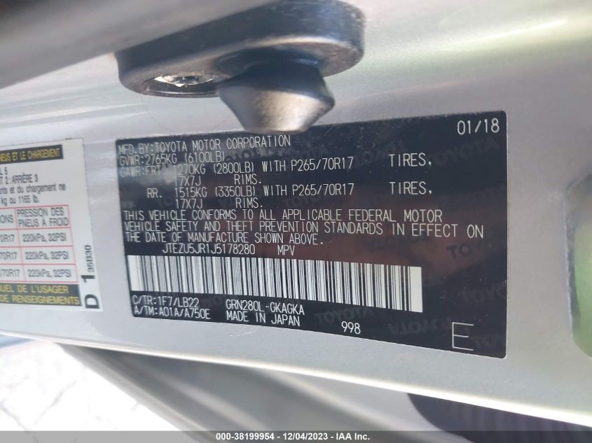 2018 TOYOTA 4RUNNER SR5 PREMIUM - JTEZU5JR1J5178280