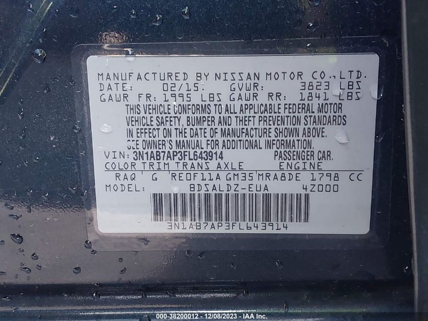 2015 NISSAN SENTRA SV - 3N1AB7AP3FL643914