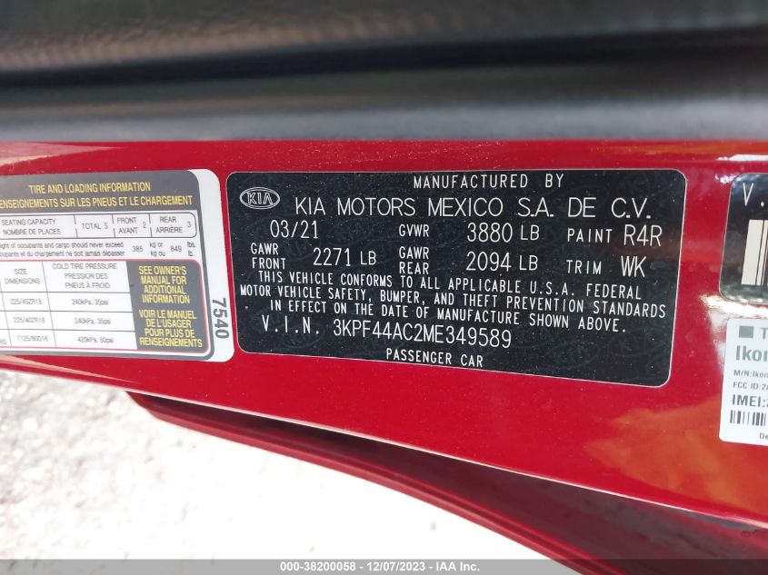 2021 KIA FORTE GT - 3KPF44AC2ME349589