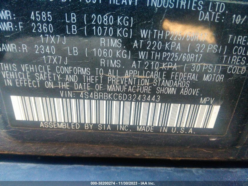2013 SUBARU OUTBACK 2.5I LIMITED - 4S4BRBKC6D3243443