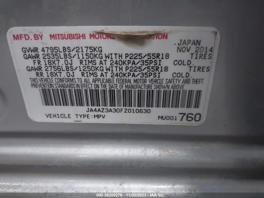 2015 MITSUBISHI OUTLANDER SE - JA4AZ3A30FZ010630