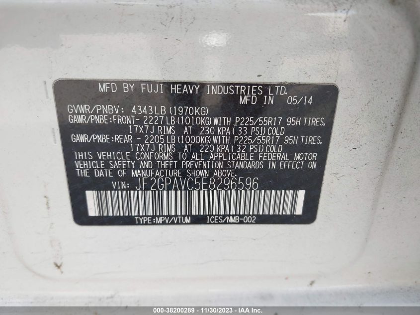 2014 SUBARU XV CROSSTREK 2.0 PREMIUM - JF2GPAVC5E8296596
