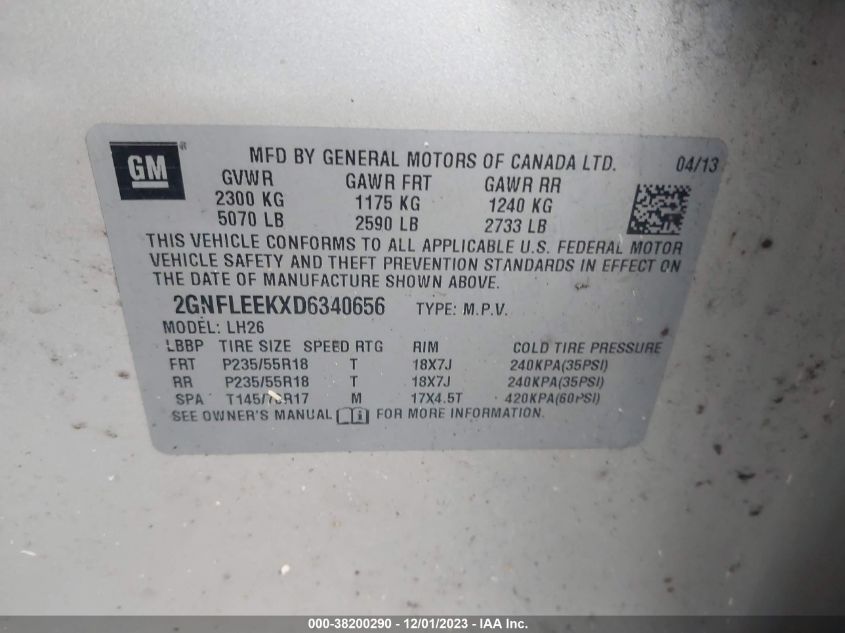 2013 CHEVROLET EQUINOX 1LT - 2GNFLEEKXD6340656
